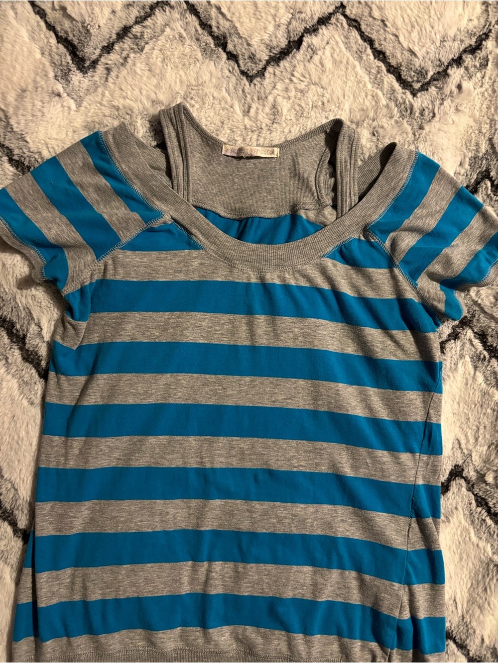 Girls' Blue and Gray Striped tank top/open shoulder short Sleeve Tee